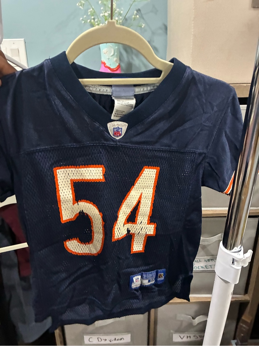 Kids Navy Football Jersey with Orange Trim and Number 54